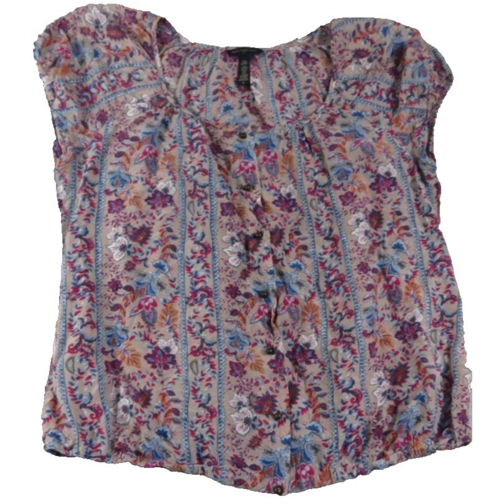 Banana Republic Top Women M Pink‎ Floral Sap Sleeve Silk Button Front Feminine